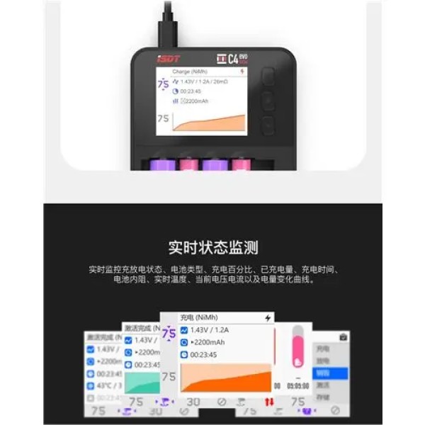 Hot ISDT C4 Evo 36W Smart Battery Charger With Type C QC3.0 Output for AA AAA Li-ion Battery With Display Screen Fire Prevention